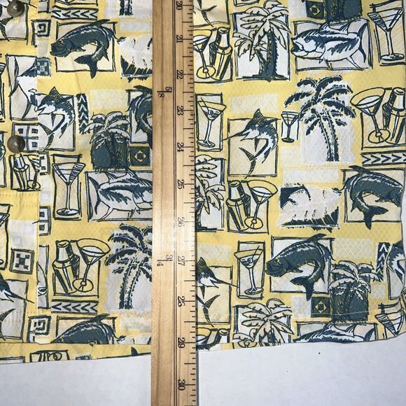 Columbia Mens Short Sleeve Shirt Button Up Fishing Print Size Medium Yellow - Picture 6 of 7